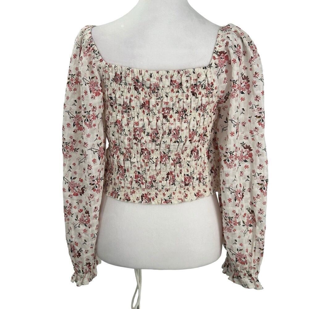 American Eagle Puff Square Neck Ruched Floral Crop Cottagecore Size Large - Picture 4 of 16